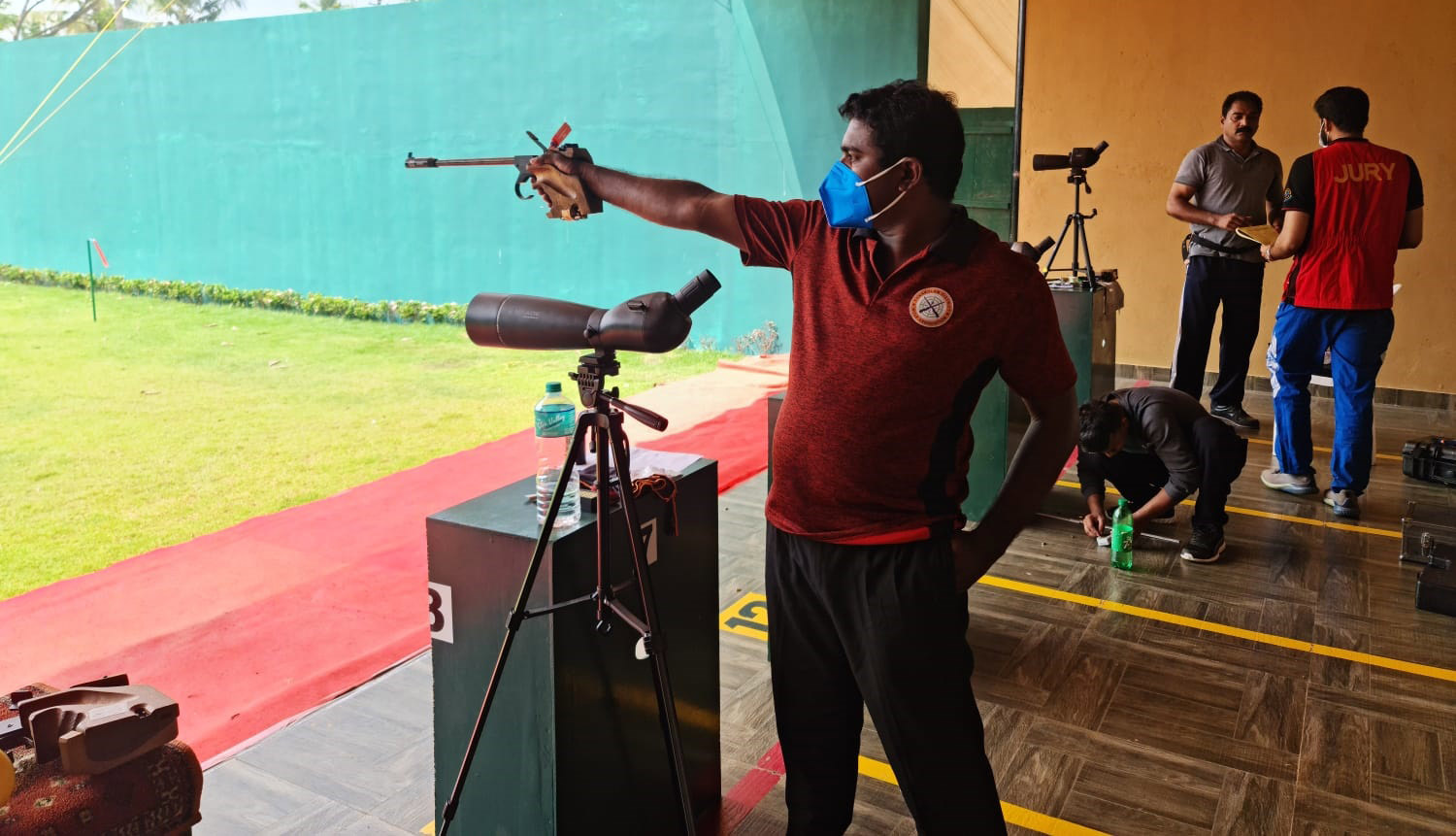 50m Small Bore firing line under match jury supervision at Pathanamthitta Shooting Range